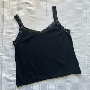 St John Black Knit Sleeveless Sequin Trim Top
